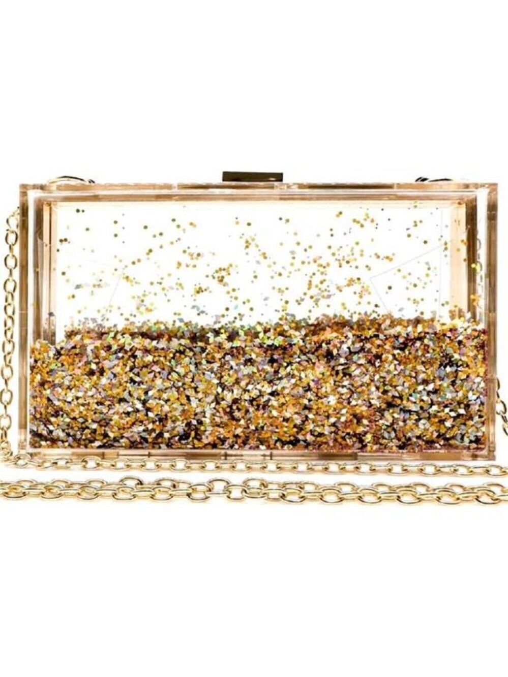 Transparent Sequin Clutch Purse Clear Box Crossbody Evening Bag Wedding Party